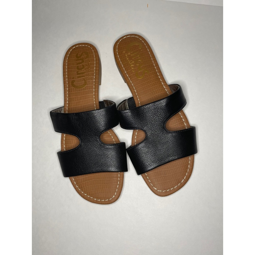 Circus‎ by Sam Edelman Brynn Black Faux Leather Slide Sandals Women's Size 7M